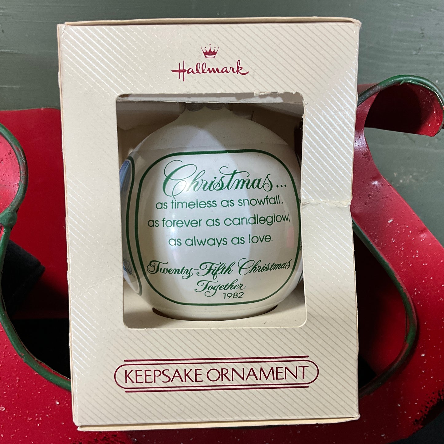 Hallmark 25th Christmas Together 1982 Keepsake glass ball ornament QX211-6