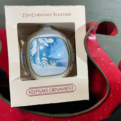 Hallmark 25th Christmas Together 1982 Keepsake glass ball ornament QX211-6