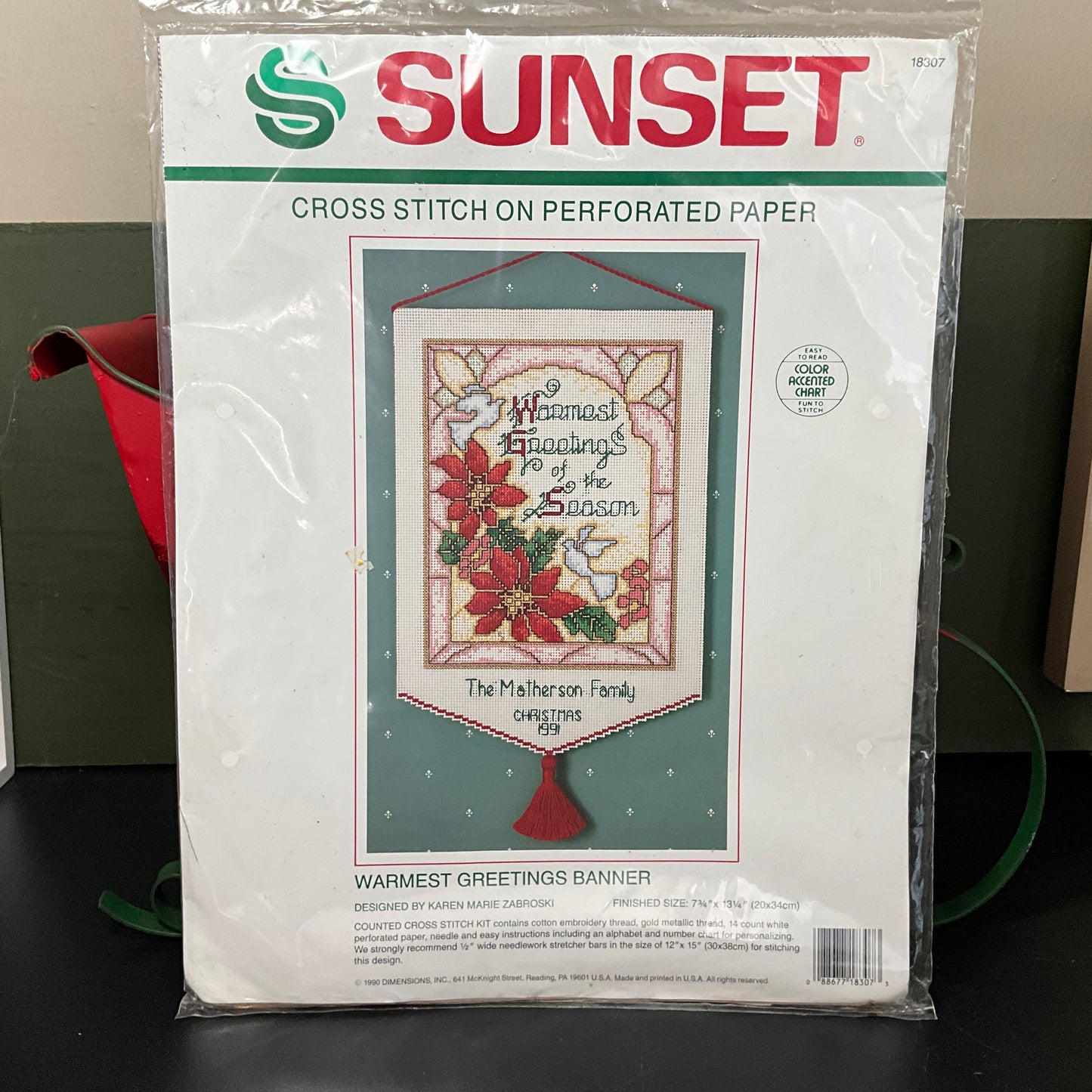 Sunset Warmest Greetings Banner 1990 cross stitch on perforated paper kit 7.75 by 13.25