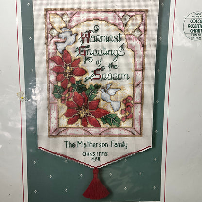 Sunset Warmest Greetings Banner 1990 cross stitch on perforated paper kit 7.75 by 13.25