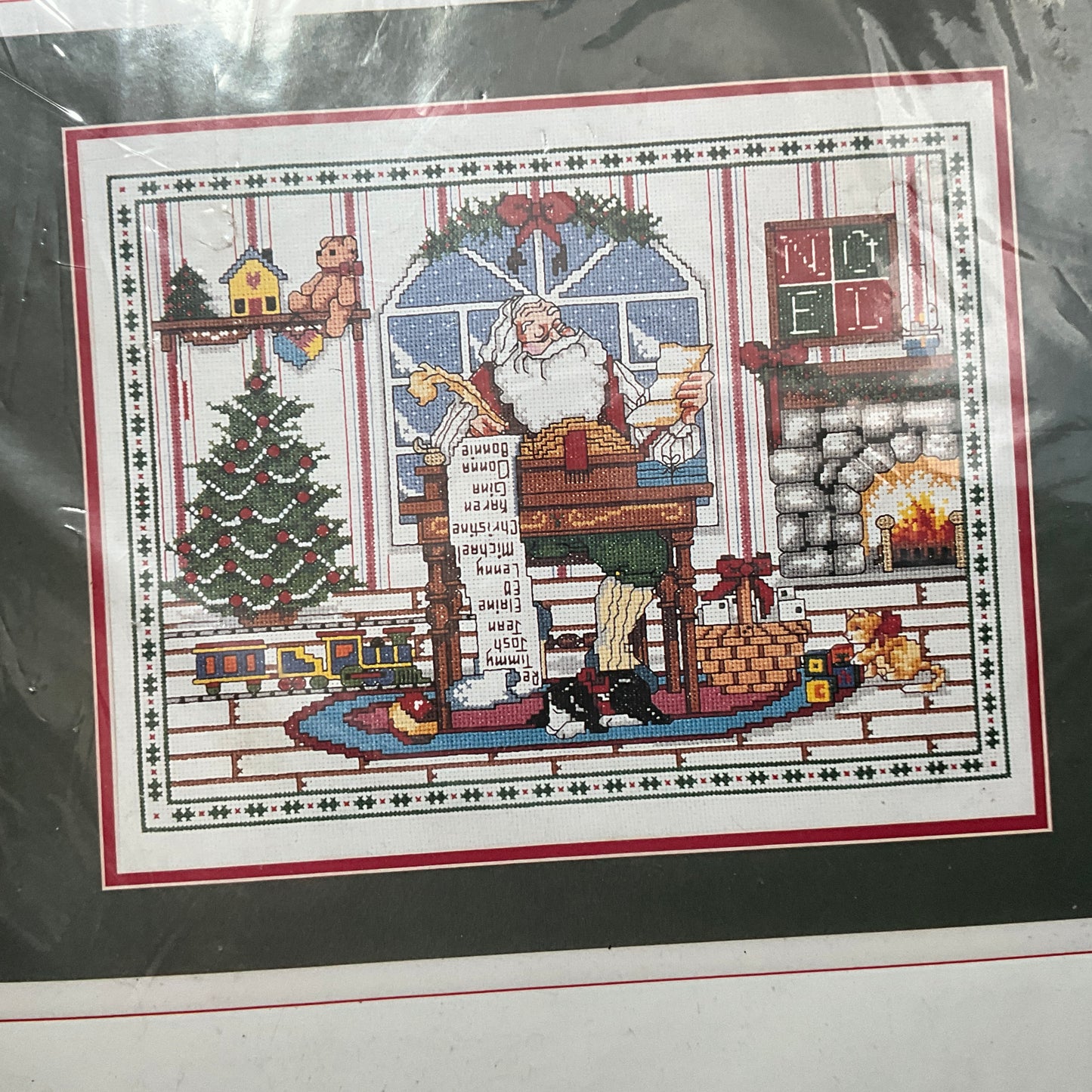 Bucilla Christmas Checking His List vintage 1990 counted cross stitch picture kit*