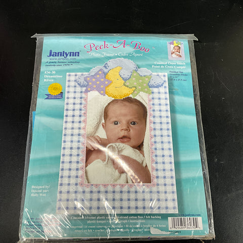Janlynn Peek A Boo Dreamtime 36-30 counted vintage 1991 cross stitch picture frame kit*