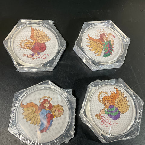 Elegant Angel set of 4 acrylic coasters to cross stitch