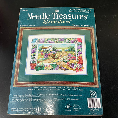 Needle Treasures Borderlines Garden Works cross stitch kit 14 by 1n i0 ches 14 count white AIDA