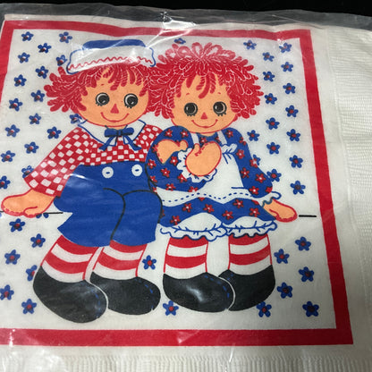 Hallmark Raggedy Ann & Andy style dolls printed on vintage package of 15  luncheon napkins