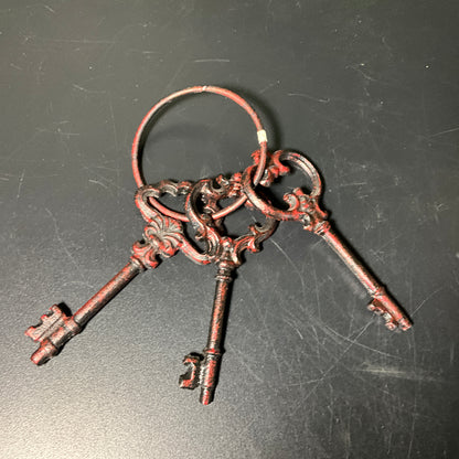 Keys To The Kingdom set of 3 cast metal skeleton keys on a keyring vintage decorative collectible