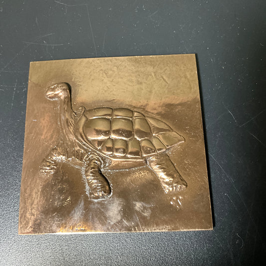 Tortoise/Turtle gold-tone metal surfaced ceramic tile