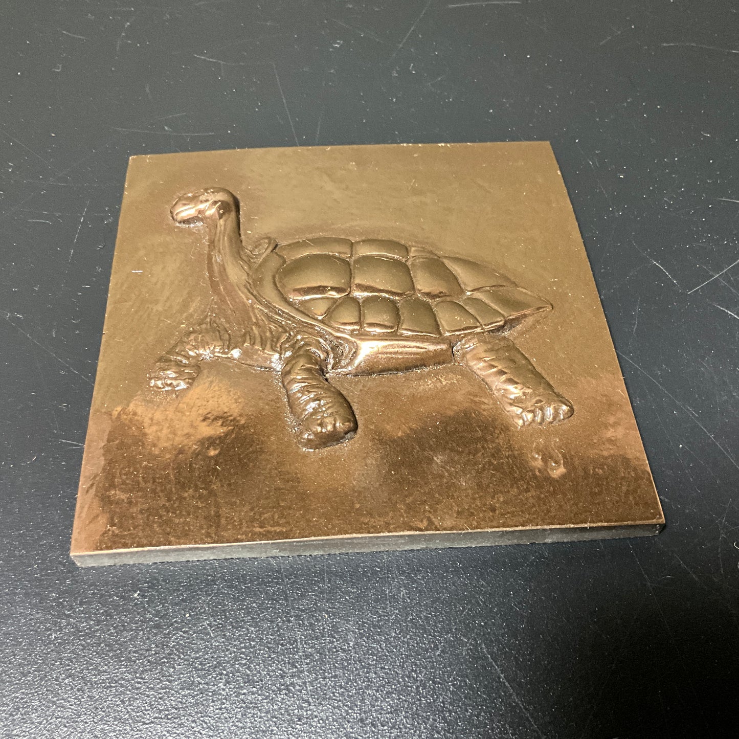 Tortoise/Turtle gold-tone metal surfaced ceramic tile