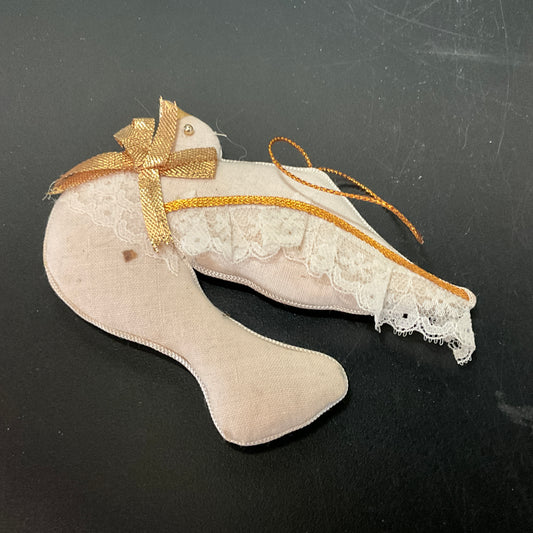 Fancy fabric & lace Dove Of Peace with golden bow holiday ornament