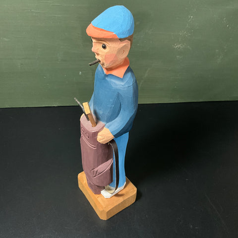 Good Ol' Duffer hand carved wood golf player with bag and clubs vintage collectible figurine