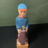 Good Ol' Duffer hand carved wood golf player with bag and clubs vintage collectible figurine