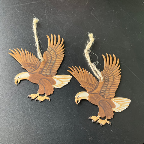Majestic metal Eagles set of 2 intricately cut out and painted ornaments