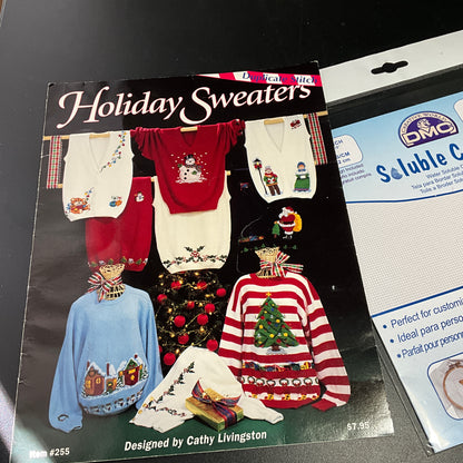 Cathy Livingston Holiday Sweaters Item #265 Duplicate Stitch vintage cross stitch chart with pack of DMC Saluble Canvas included