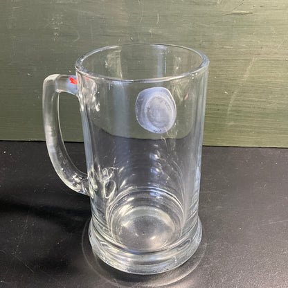 Rensselaer Polytechnic Institute pewter badge on clear glass mug vintage kitchen collectible