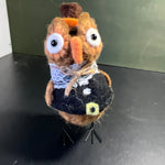 Outstanding Owl adorable vintage felted wool with wire feet figurine