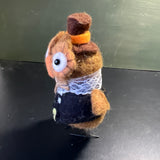 Outstanding Owl adorable vintage felted wool with wire feet figurine