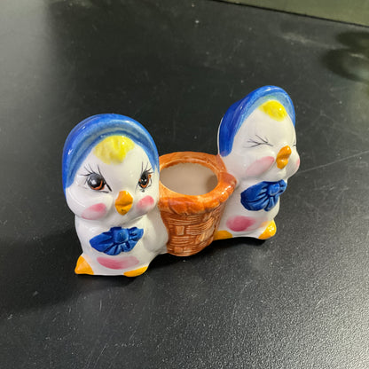 Charming chicks in blue bonnets toothpick holder vintage kitchen collectible