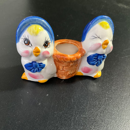 Charming chicks in blue bonnets toothpick holder vintage kitchen collectible
