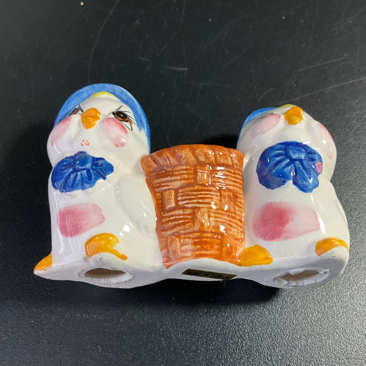 Charming chicks in blue bonnets toothpick holder vintage kitchen collectible