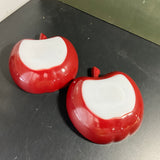 Red Delicious Apple shaped bowls pair of beautiful glass vintage kitchen collectible dishes