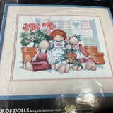 Dimensions Family of Dolls 3649 vintage 1988 counted cross stitch kit 14 by 11 inches 14 count white AIDA