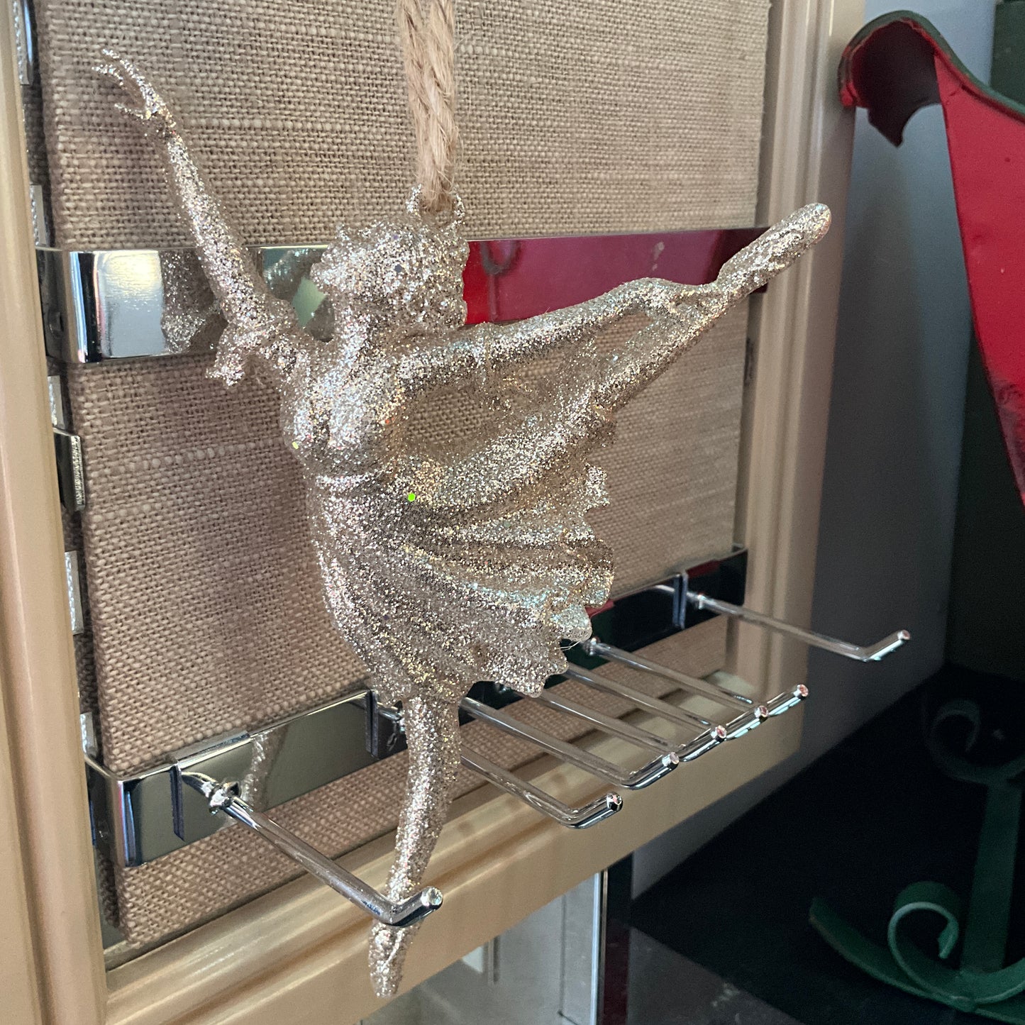 Pottery Barn Kids silver glitter ballerina dancer ornament 2016 very hard to find