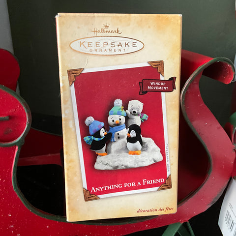 Hallmark Anything for a Friend Kris' Penguins Keepsake ornament w/movement shakes QXG5511