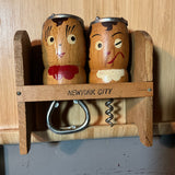 New York City souvenir wooden salt & pepper shaker bottle opener and corkscrew vintage kitchen collectible
