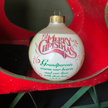 Hallmark Grandparents dated 1995Keepsake white glass ball ornament QX2419