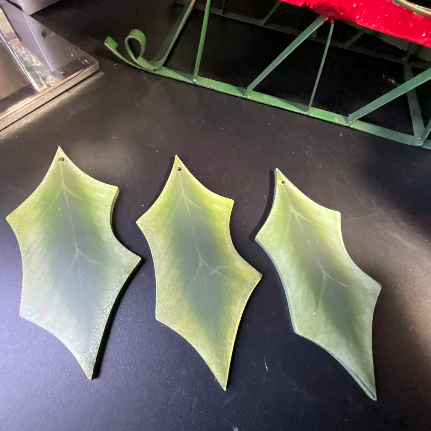 Holly Leaves set of 3 wooden ornaments