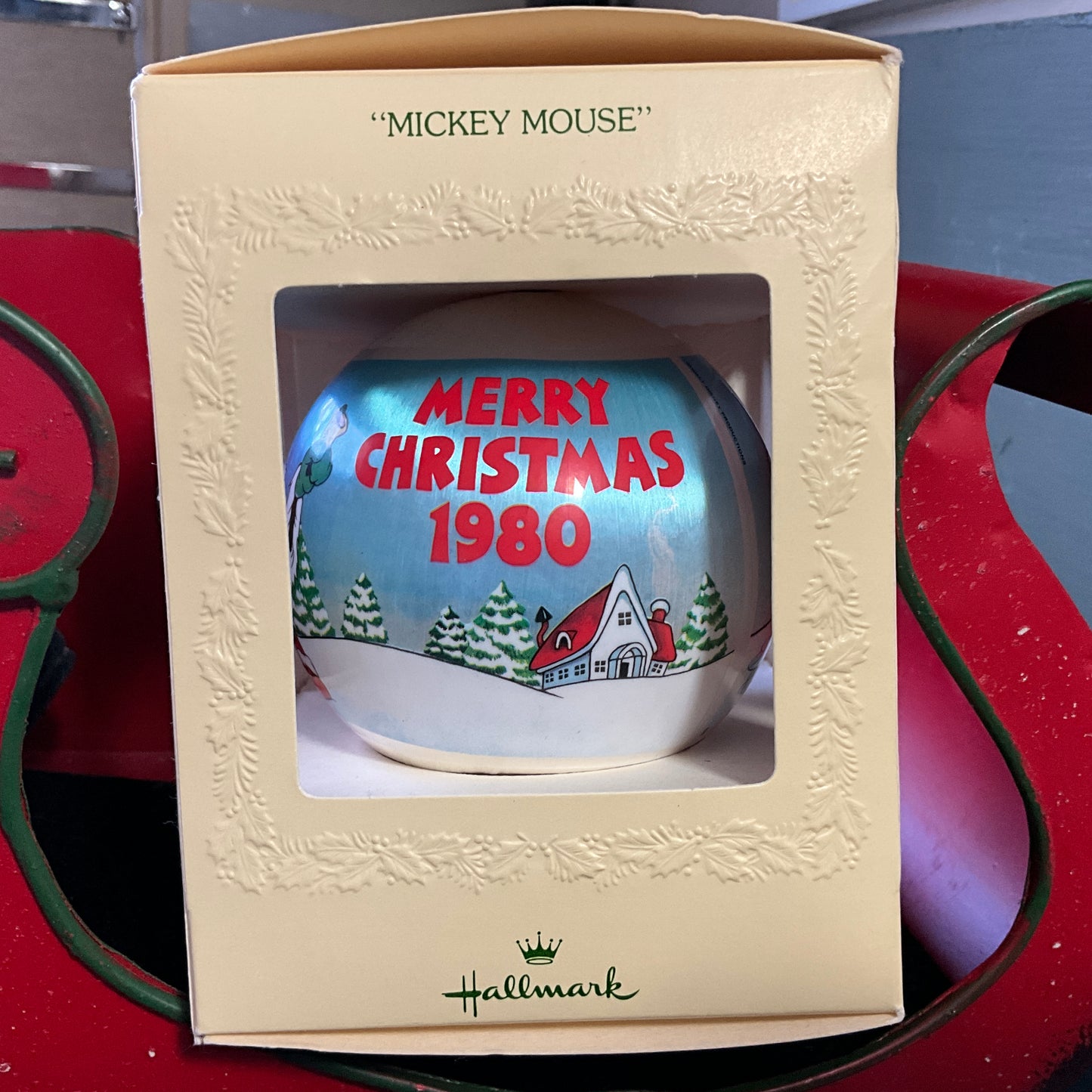 Hallmark Mickey Mouse Merry Christmas Dated 1980 Keepsake Satin Ball Ornament QX218-1