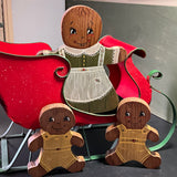 Gorgeous gingerbread mother and kids set of 3 wooden cutout wall hangings