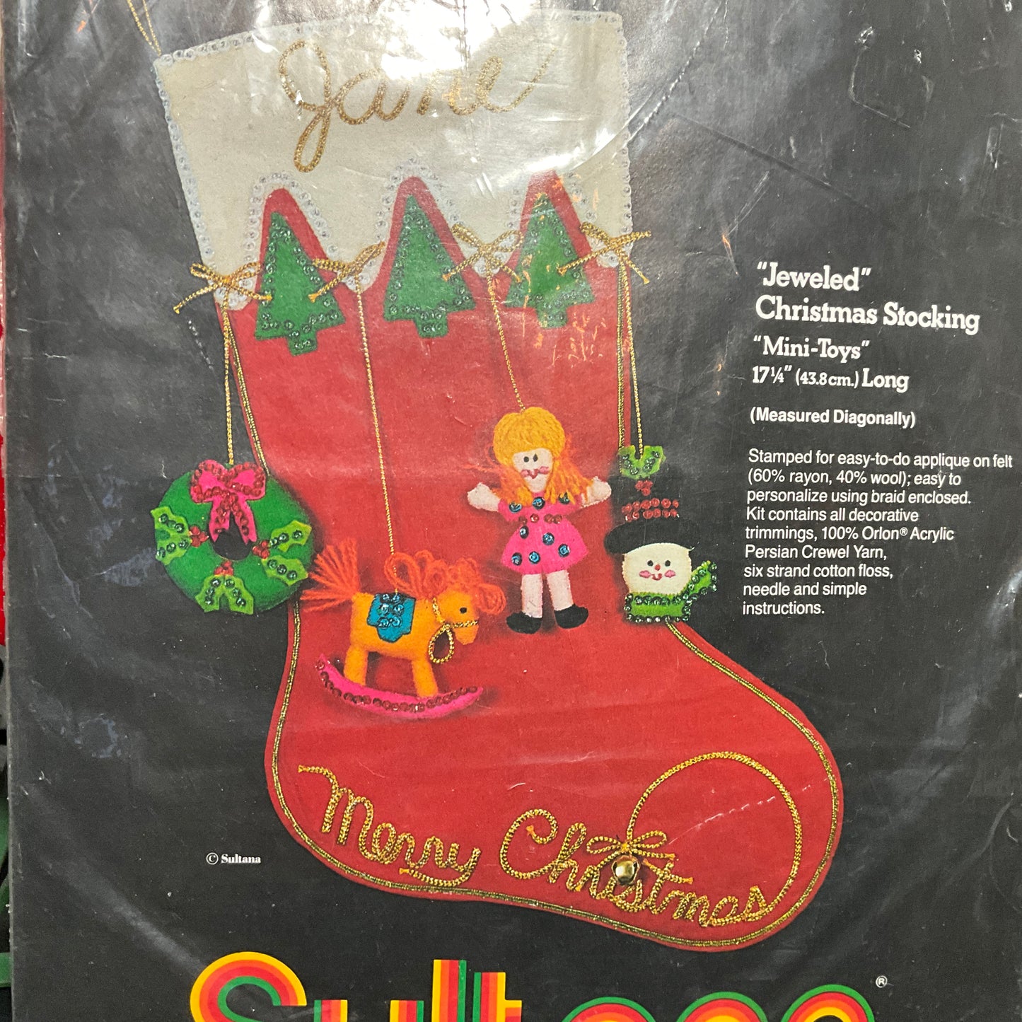 Sultana Jeweled Christmas Stocking Mini-Toys 32110 vintage felt kit