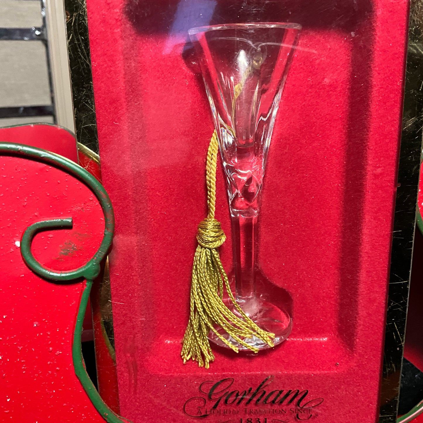 Gorham crystal & gold champagne flute Christmas ornament