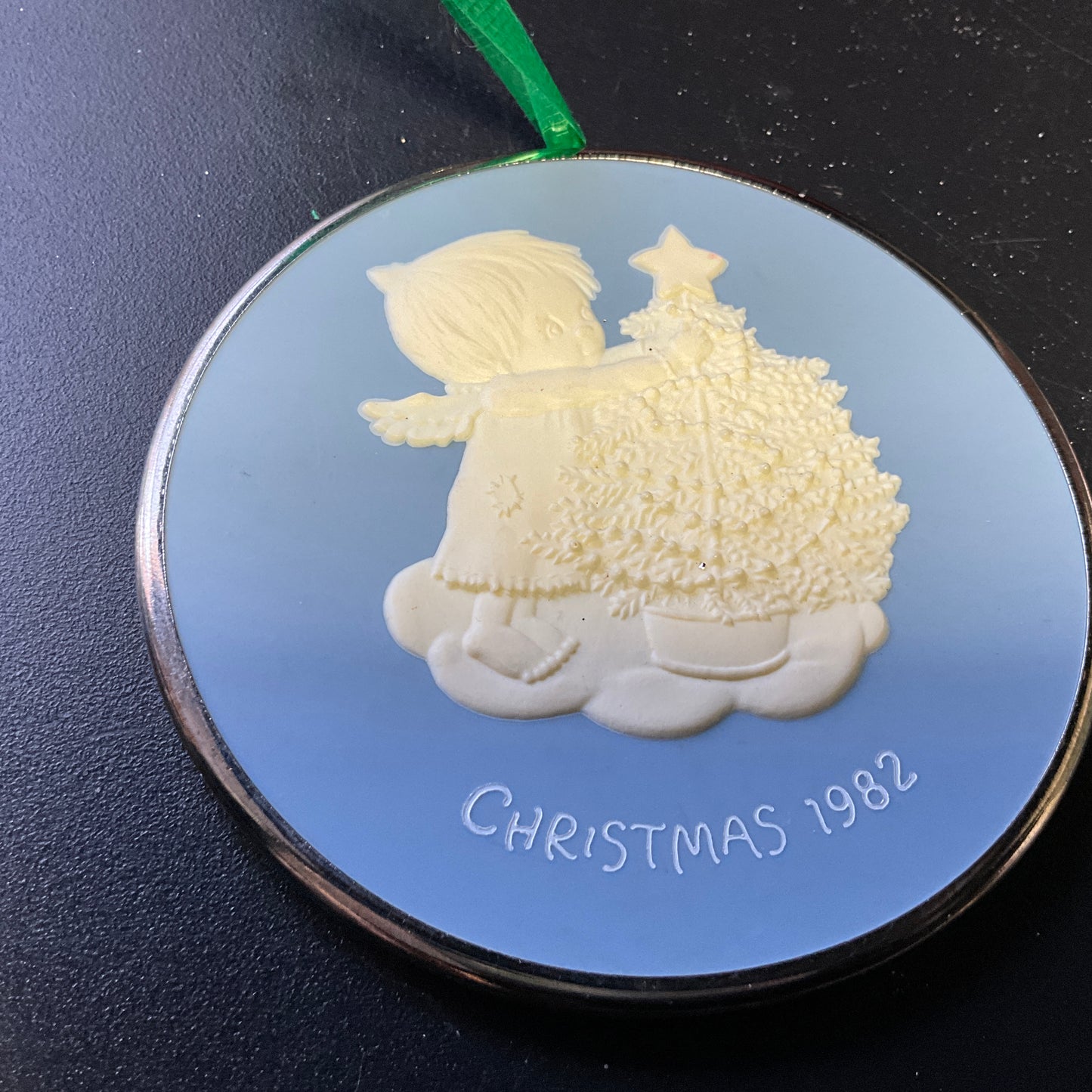 Hallmark Betsy Clark Christmas dated 1982 light blue cameo Keepsake Ornament