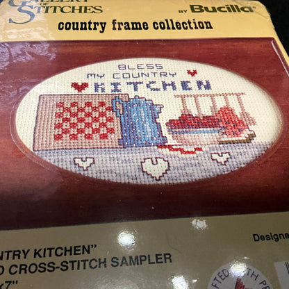 Bucilla Gallery of Stitches My Country Kitchen country frame collection cross stitch kit with nice wood frame