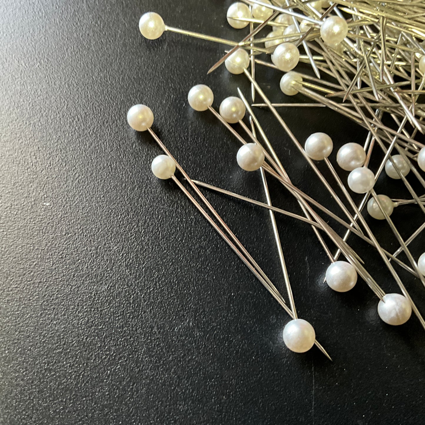 Wonderful White pearl look pins box of needlecraft notions made in Japan