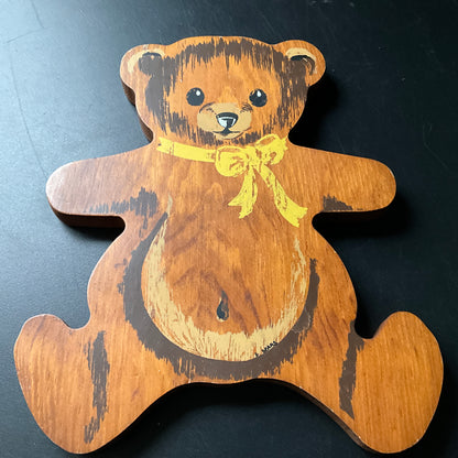 Teddy Bear painted wooden cutout vintage collectible decorative wall hanging