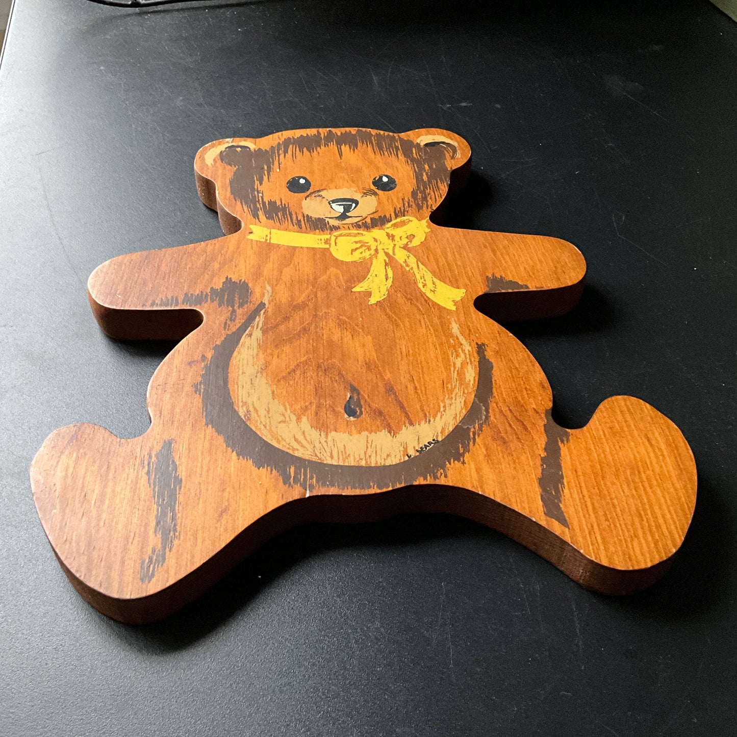 Teddy Bear painted wooden cutout vintage collectible decorative wall hanging