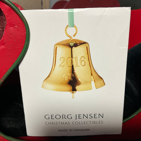 Georg Jensen Christmas Collectibles gold-tone metal bell dated 2016 ornament made in Denmark