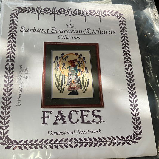 The Barbara Bourgeau-Richards Collection Faces Sandra Kiss vintage 1998 cross stitch chart plus finished project