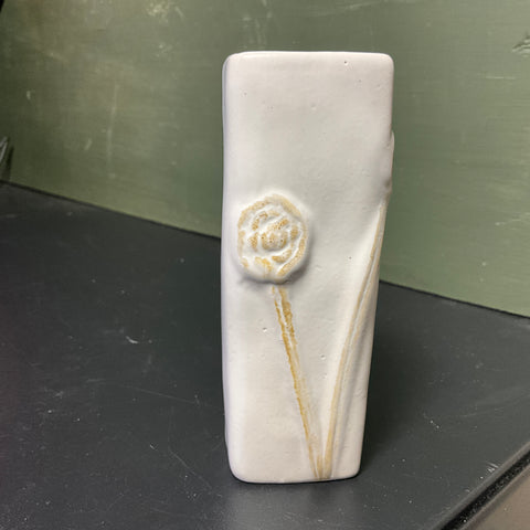 Beautiful bud vase with bas relief roses on porcelain
