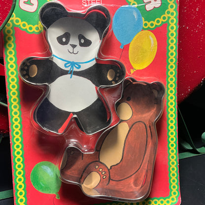 The Lone Toy Tree Panda & Teddy Bear stainless steel cookie cutters vintage kitchen collectible
