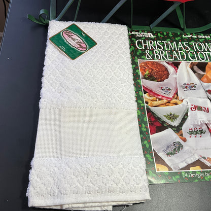 Leisure Arts Christmas Towels & Bread Cloths Leaflet 2944 counted cross stitch chart with a Charles Craft white Estate towel included
