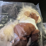 Permin of Copenhagen set of 2 plush stuffed ponies with cross stitchable neck scarf and key chain