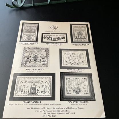 Pat Rogers' Counted Collection White Lace Sampler vintage 1992 counted cross stitch chart