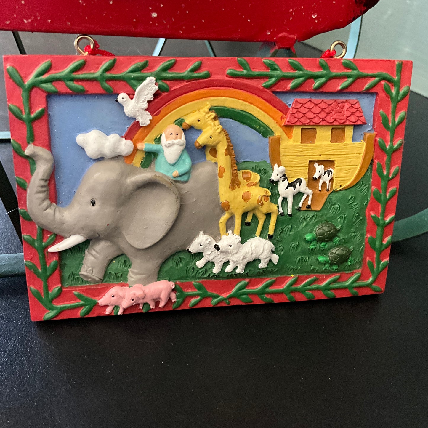 Noah's Ark set of 2 painted ceramic Christmas ornaments*