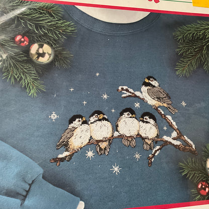 Dimensions Chickadees in the Snow 8533 festive waste canvas counted cross stitch design with threads*