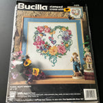 Bucilla Floral Heart Wreath 41075 stamped cross stitch kit