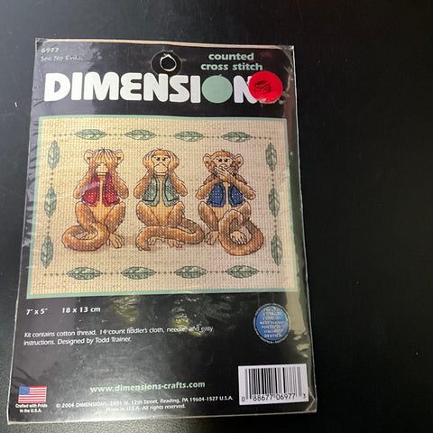 Dimensions See No Evil... 6977 vintage 2004 counted cross stitch kit*